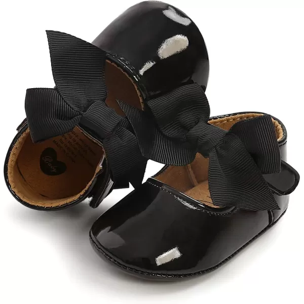 Antheron Baby Girls Mary Jane Flats with Bowknot NonSlip Toddler First Walkers Princess Dress ShoesA11Black