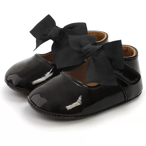 Antheron Baby Girls Mary Jane Flats with Bowknot NonSlip Toddler First Walkers Princess Dress ShoesA11Black
