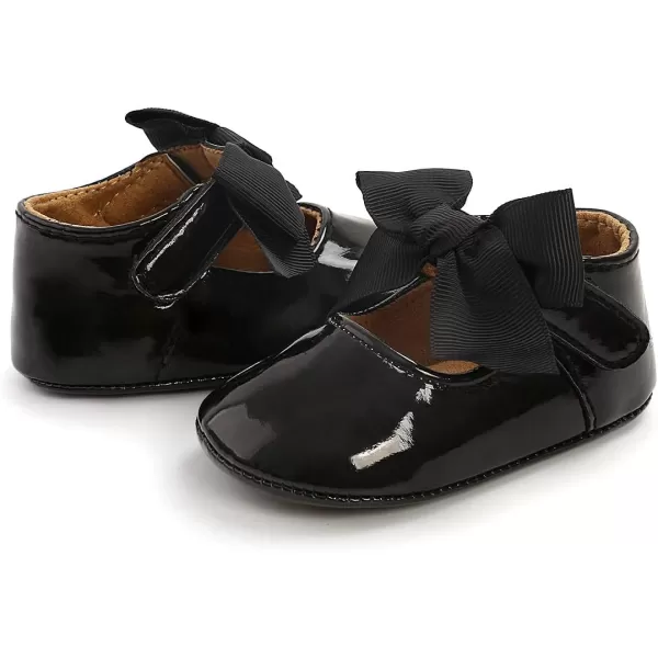 Antheron Baby Girls Mary Jane Flats with Bowknot NonSlip Toddler First Walkers Princess Dress ShoesA11Black