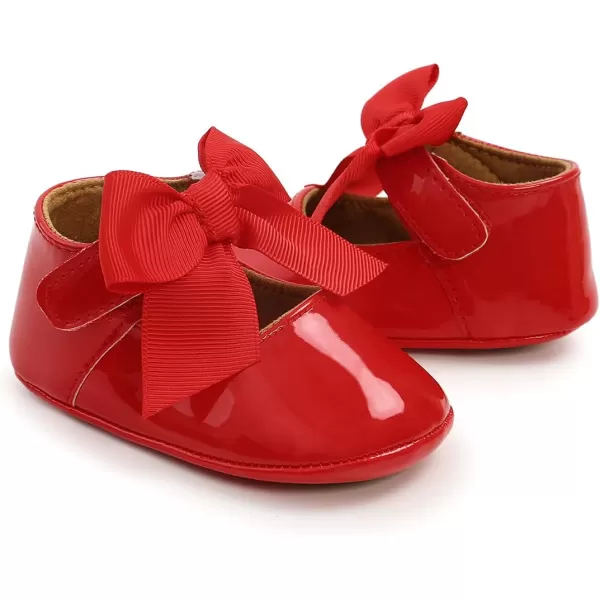 Antheron Baby Girls Mary Jane Flats with Bowknot NonSlip Toddler First Walkers Princess Dress ShoesA11Red