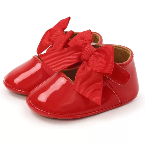 Antheron Baby Girls Mary Jane Flats with Bowknot NonSlip Toddler First Walkers Princess Dress ShoesA11Red