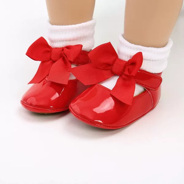 Antheron Baby Girls Mary Jane Flats with Bowknot NonSlip Toddler First Walkers Princess Dress ShoesA11Red