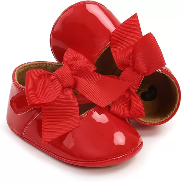 Antheron Baby Girls Mary Jane Flats with Bowknot NonSlip Toddler First Walkers Princess Dress ShoesA11Red