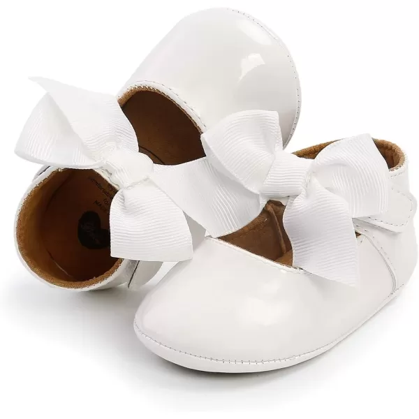 Antheron Baby Girls Mary Jane Flats with Bowknot NonSlip Toddler First Walkers Princess Dress ShoesA11White