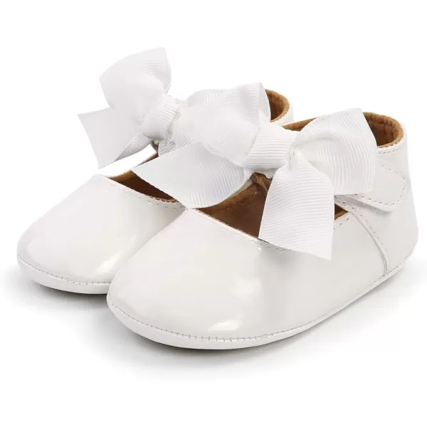 Antheron Baby Girls Mary Jane Flats with Bowknot NonSlip Toddler First Walkers Princess Dress ShoesA11White