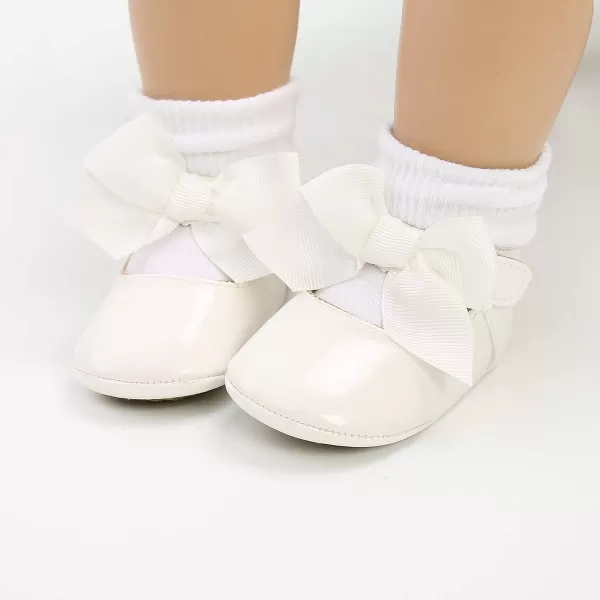 Antheron Baby Girls Mary Jane Flats with Bowknot NonSlip Toddler First Walkers Princess Dress ShoesA11White