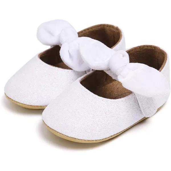 Antheron Baby Girls Mary Jane Flats with Bowknot NonSlip Toddler First Walkers Princess Dress ShoesA1White