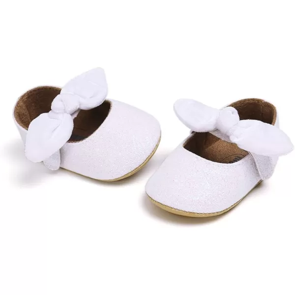 Antheron Baby Girls Mary Jane Flats with Bowknot NonSlip Toddler First Walkers Princess Dress ShoesA1White