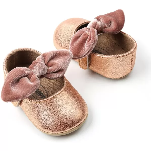 Antheron Baby Girls Mary Jane Flats with Bowknot NonSlip Toddler First Walkers Princess Dress ShoesAGold