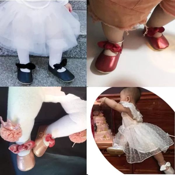 Antheron Baby Girls Mary Jane Flats with Bowknot NonSlip Toddler First Walkers Princess Dress ShoesAGold