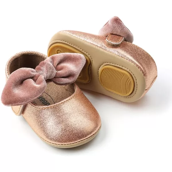 Antheron Baby Girls Mary Jane Flats with Bowknot NonSlip Toddler First Walkers Princess Dress ShoesAGold