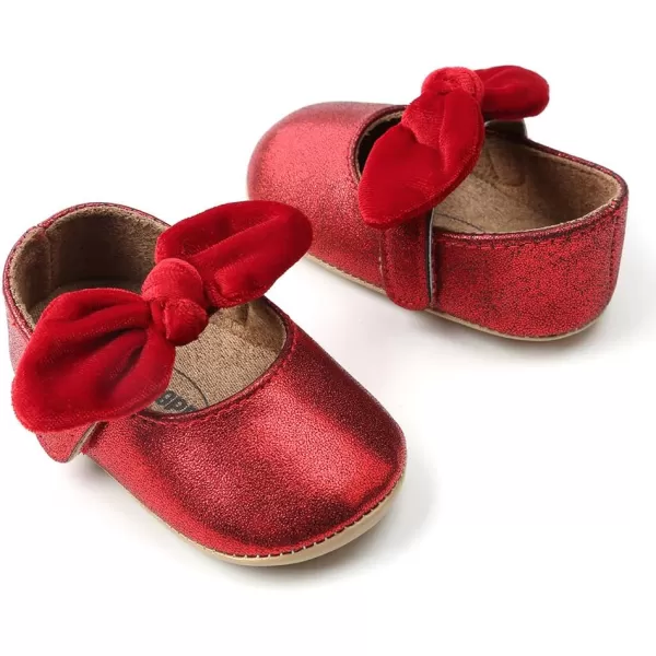 Antheron Baby Girls Mary Jane Flats with Bowknot NonSlip Toddler First Walkers Princess Dress ShoesARed