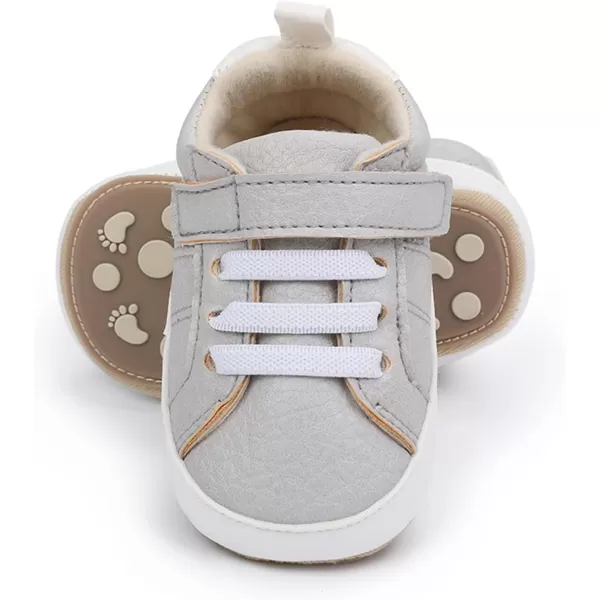 SOFMUO Baby Boys Girls High Top Ankle PU Leather Sneakers Soft Rubber Sole Infant Moccasins Newborn Oxford Loafers AntiSlip Toddler Wedding Uniform Dress ShoesA03Grey