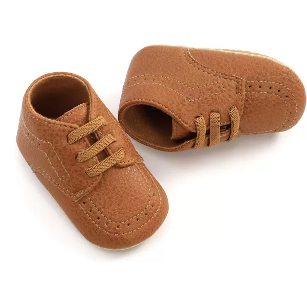 SOFMUO Baby Boys Girls High Top Ankle PU Leather Sneakers Soft Rubber Sole Infant Moccasins Newborn Oxford Loafers AntiSlip Toddler Wedding Uniform Dress ShoesA05Brown
