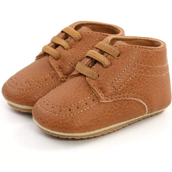 SOFMUO Baby Boys Girls High Top Ankle PU Leather Sneakers Soft Rubber Sole Infant Moccasins Newborn Oxford Loafers AntiSlip Toddler Wedding Uniform Dress ShoesA05Brown