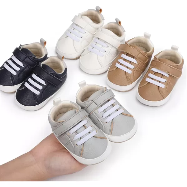 SOFMUO Baby Boys Girls High Top Ankle PU Leather Sneakers Soft Rubber Sole Infant Moccasins Newborn Oxford Loafers AntiSlip Toddler Wedding Uniform Dress ShoesA03Grey