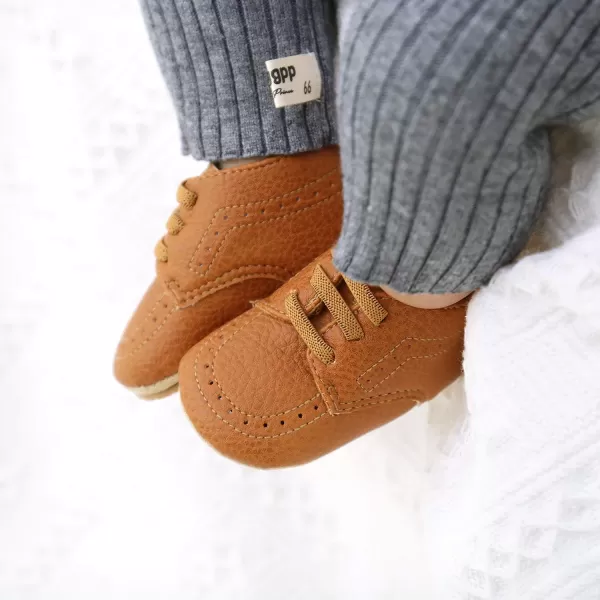 SOFMUO Baby Boys Girls High Top Ankle PU Leather Sneakers Soft Rubber Sole Infant Moccasins Newborn Oxford Loafers AntiSlip Toddler Wedding Uniform Dress ShoesA05Brown