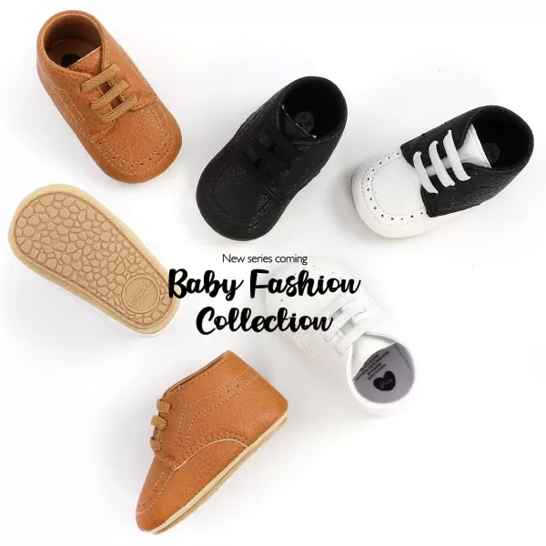 SOFMUO Baby Boys Girls High Top Ankle PU Leather Sneakers Soft Rubber Sole Infant Moccasins Newborn Oxford Loafers AntiSlip Toddler Wedding Uniform Dress ShoesA05Brown