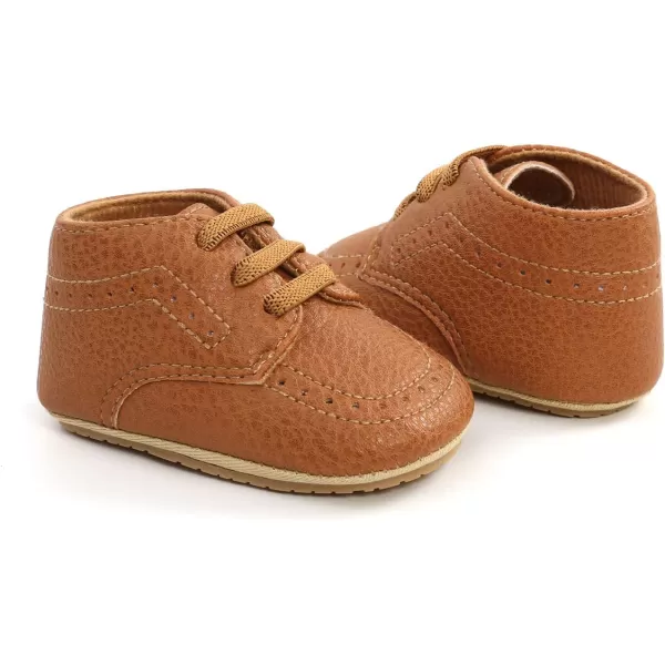 SOFMUO Baby Boys Girls High Top Ankle PU Leather Sneakers Soft Rubber Sole Infant Moccasins Newborn Oxford Loafers AntiSlip Toddler Wedding Uniform Dress ShoesA05Brown