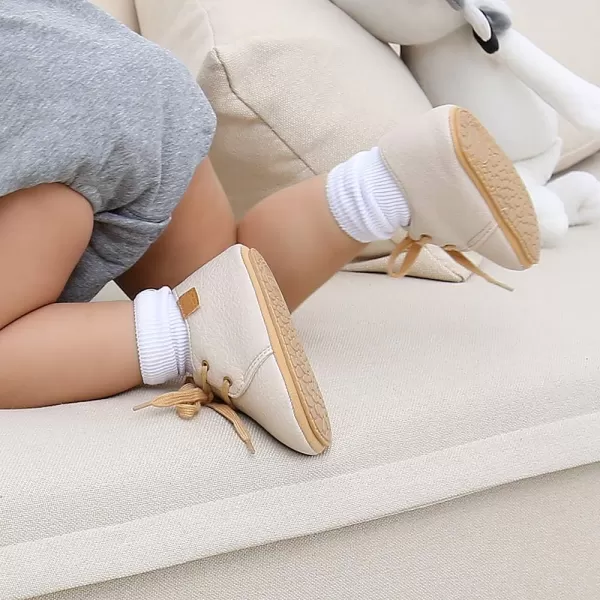 SOFMUO Baby Boys Girls Lace Up Leather Sneakers Soft Rubber Sole Infant Moccasins Newborn Oxford Loafers AntiSlip Toddler Wedding Uniform Dress ShoesABeige
