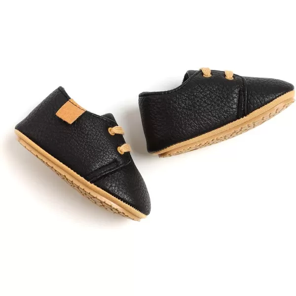 SOFMUO Baby Boys Girls Lace Up Leather Sneakers Soft Rubber Sole Infant Moccasins Newborn Oxford Loafers AntiSlip Toddler Wedding Uniform Dress ShoesABlack