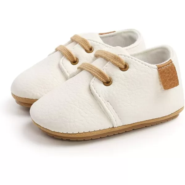 SOFMUO Baby Boys Girls Lace Up Leather Sneakers Soft Rubber Sole Infant Moccasins Newborn Oxford Loafers AntiSlip Toddler Wedding Uniform Dress ShoesAWhite