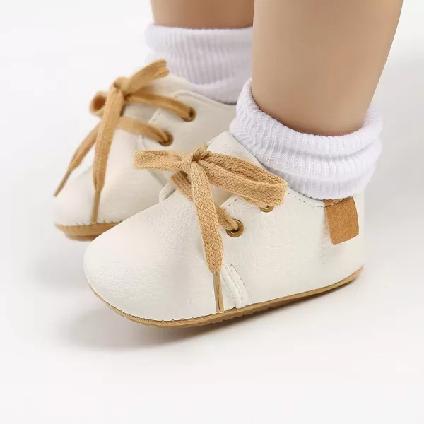 SOFMUO Baby Boys Girls Lace Up Leather Sneakers Soft Rubber Sole Infant Moccasins Newborn Oxford Loafers AntiSlip Toddler Wedding Uniform Dress ShoesAWhite