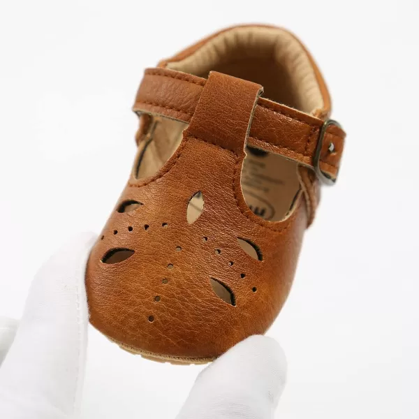 SOFMUO Baby Boys Girls Lace Up Leather Sneakers Soft Rubber Sole Infant Moccasins Newborn Oxford Loafers AntiSlip Toddler Wedding Uniform Dress ShoesA05Brown
