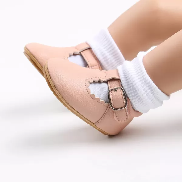 SOFMUO Baby Boys Girls Lace Up Leather Sneakers Soft Rubber Sole Infant Moccasins Newborn Oxford Loafers AntiSlip Toddler Wedding Uniform Dress ShoesA01Pink