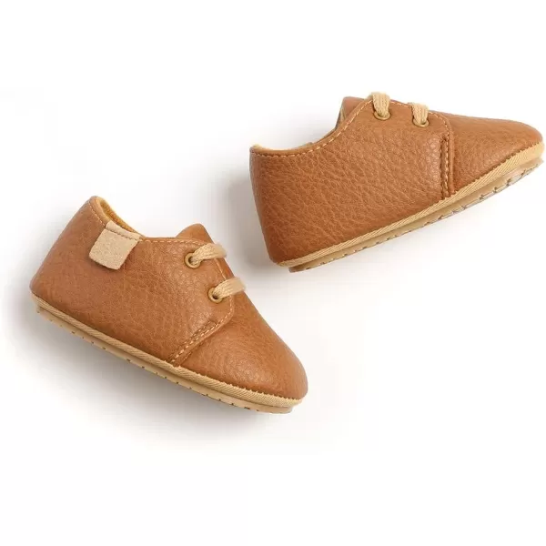 SOFMUO Baby Boys Girls Lace Up Leather Sneakers Soft Rubber Sole Infant Moccasins Newborn Oxford Loafers AntiSlip Toddler Wedding Uniform Dress ShoesABrown