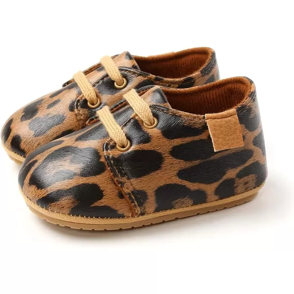 SOFMUO Baby Boys Girls Lace Up Leather Sneakers Soft Rubber Sole Infant Moccasins Newborn Oxford Loafers AntiSlip Toddler Wedding Uniform Dress ShoesALeopard