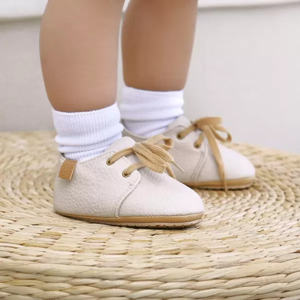 SOFMUO Baby Boys Girls Lace Up Leather Sneakers Soft Rubber Sole Infant Moccasins Newborn Oxford Loafers AntiSlip Toddler Wedding Uniform Dress ShoesAWhite