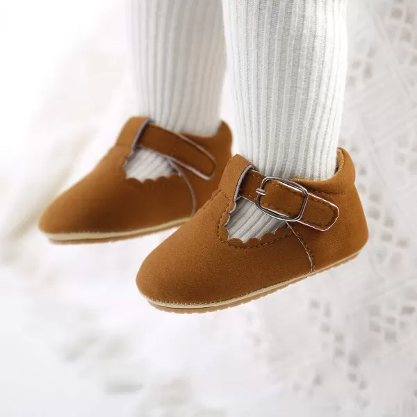 SOFMUO Baby Boys Girls Lace Up Leather Sneakers Soft Rubber Sole Infant Moccasins Newborn Oxford Loafers AntiSlip Toddler Wedding Uniform Dress ShoesA01Suede Brown