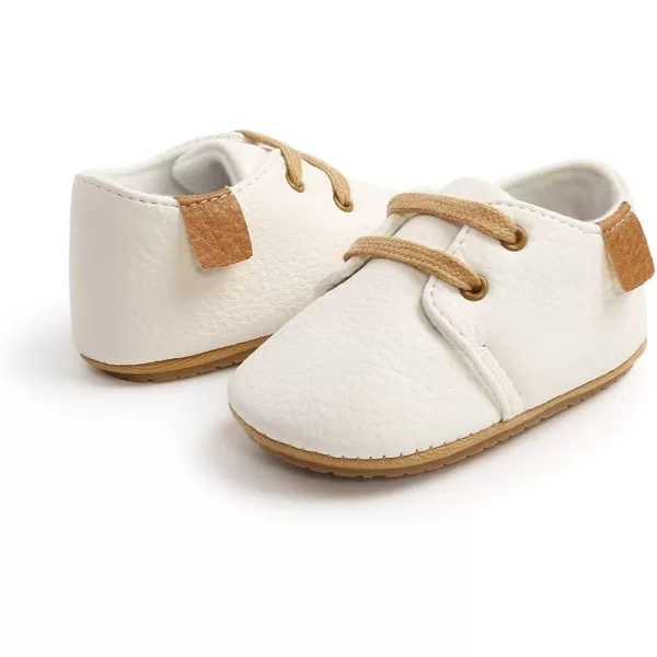 SOFMUO Baby Boys Girls Lace Up Leather Sneakers Soft Rubber Sole Infant Moccasins Newborn Oxford Loafers AntiSlip Toddler Wedding Uniform Dress ShoesAWhite
