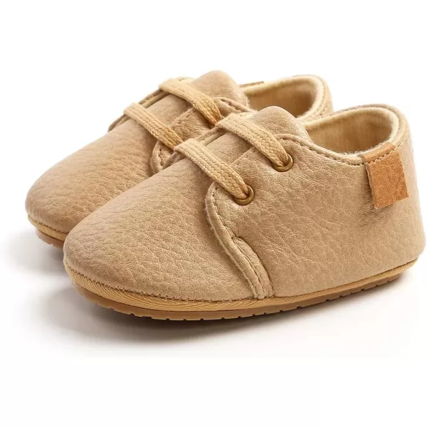SOFMUO Baby Boys Girls Lace Up Leather Sneakers Soft Rubber Sole Infant Moccasins Newborn Oxford Loafers AntiSlip Toddler Wedding Uniform Dress ShoesAKhaki