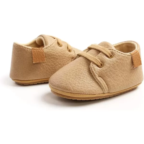 SOFMUO Baby Boys Girls Lace Up Leather Sneakers Soft Rubber Sole Infant Moccasins Newborn Oxford Loafers AntiSlip Toddler Wedding Uniform Dress ShoesAKhaki