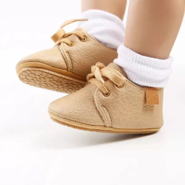 SOFMUO Baby Boys Girls Lace Up Leather Sneakers Soft Rubber Sole Infant Moccasins Newborn Oxford Loafers AntiSlip Toddler Wedding Uniform Dress ShoesAKhaki