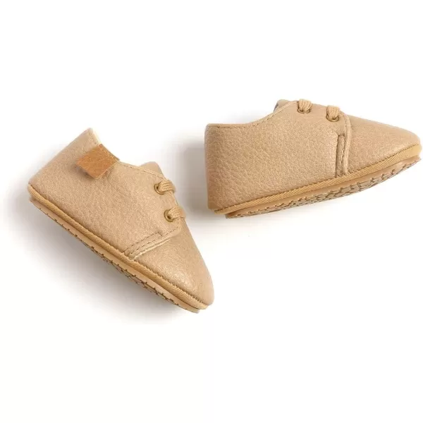 SOFMUO Baby Boys Girls Lace Up Leather Sneakers Soft Rubber Sole Infant Moccasins Newborn Oxford Loafers AntiSlip Toddler Wedding Uniform Dress ShoesAKhaki