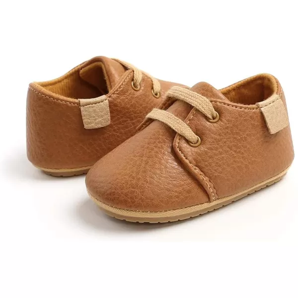 SOFMUO Baby Boys Girls Lace Up Leather Sneakers Soft Rubber Sole Infant Moccasins Newborn Oxford Loafers AntiSlip Toddler Wedding Uniform Dress ShoesABrown