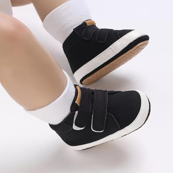 SOFMUO Baby Boys Girls Sneakers High Top Ankle PU Leather NonSlip Moccasins Soft Rubber Sole Infant Booties Toddler Uniform Dress ShoesA0Black