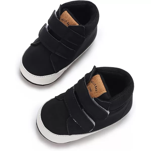 SOFMUO Baby Boys Girls Sneakers High Top Ankle PU Leather NonSlip Moccasins Soft Rubber Sole Infant Booties Toddler Uniform Dress ShoesA0Black