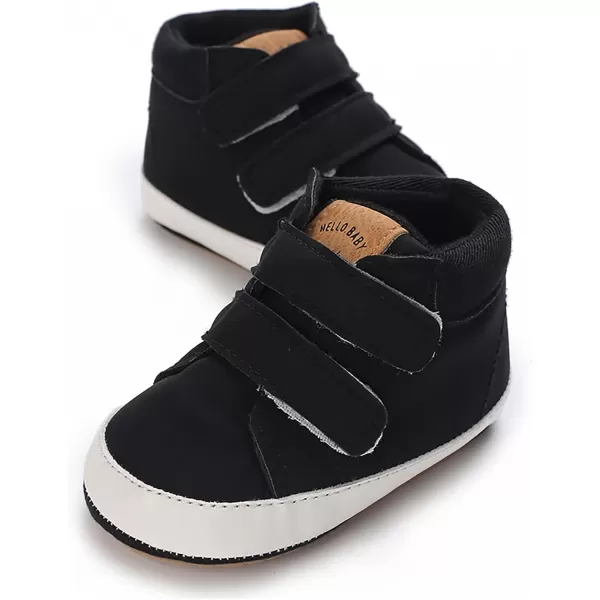SOFMUO Baby Boys Girls Sneakers High Top Ankle PU Leather NonSlip Moccasins Soft Rubber Sole Infant Booties Toddler Uniform Dress ShoesA0Black
