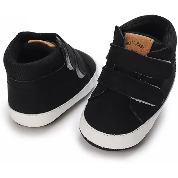 SOFMUO Baby Boys Girls Sneakers High Top Ankle PU Leather NonSlip Moccasins Soft Rubber Sole Infant Booties Toddler Uniform Dress ShoesA0Black