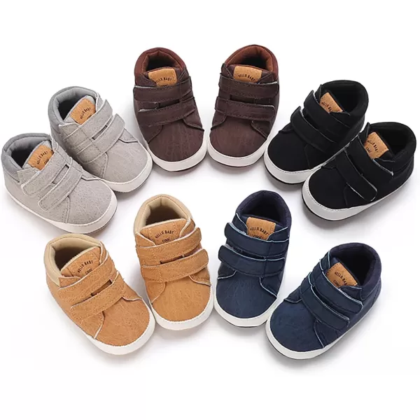SOFMUO Baby Boys Girls Sneakers High Top Ankle PU Leather NonSlip Moccasins Soft Rubber Sole Infant Booties Toddler Uniform Dress ShoesA0Dark Brown
