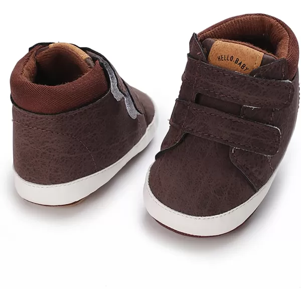 SOFMUO Baby Boys Girls Sneakers High Top Ankle PU Leather NonSlip Moccasins Soft Rubber Sole Infant Booties Toddler Uniform Dress ShoesA0Dark Brown