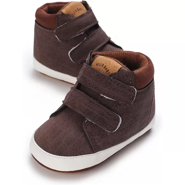 SOFMUO Baby Boys Girls Sneakers High Top Ankle PU Leather NonSlip Moccasins Soft Rubber Sole Infant Booties Toddler Uniform Dress ShoesA0Dark Brown