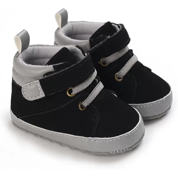 SOFMUO Baby Boys Girls Sneakers High Top Ankle PU Leather NonSlip Moccasins Soft Rubber Sole Infant Booties Toddler Uniform Dress ShoesA3Pu Black
