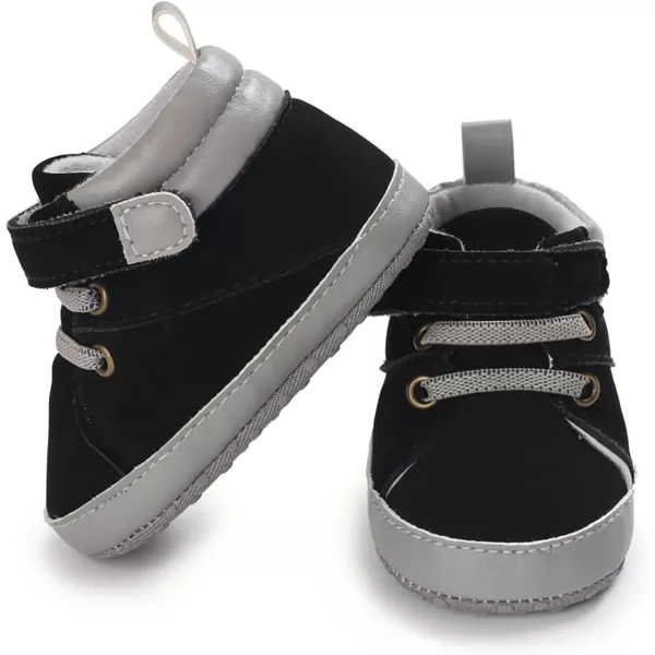 SOFMUO Baby Boys Girls Sneakers High Top Ankle PU Leather NonSlip Moccasins Soft Rubber Sole Infant Booties Toddler Uniform Dress ShoesA3Pu Black