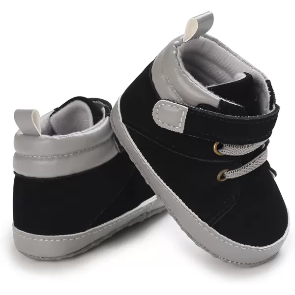 SOFMUO Baby Boys Girls Sneakers High Top Ankle PU Leather NonSlip Moccasins Soft Rubber Sole Infant Booties Toddler Uniform Dress ShoesA3Pu Black