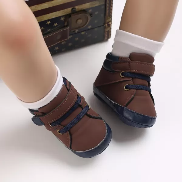 SOFMUO Baby Boys Girls Sneakers High Top Ankle PU Leather NonSlip Moccasins Soft Rubber Sole Infant Booties Toddler Uniform Dress ShoesA3Pu Brown